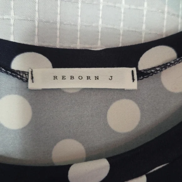 Reborn J Polka Dot Navy Midi Dress Size XL - Picture 2 of 6